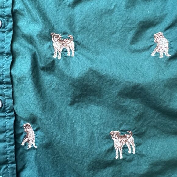 J CREW Slim Perfect Shirt Dog Embroidery Green Women’s 12 Slim Button Up Cotton - Picture 8 of 10